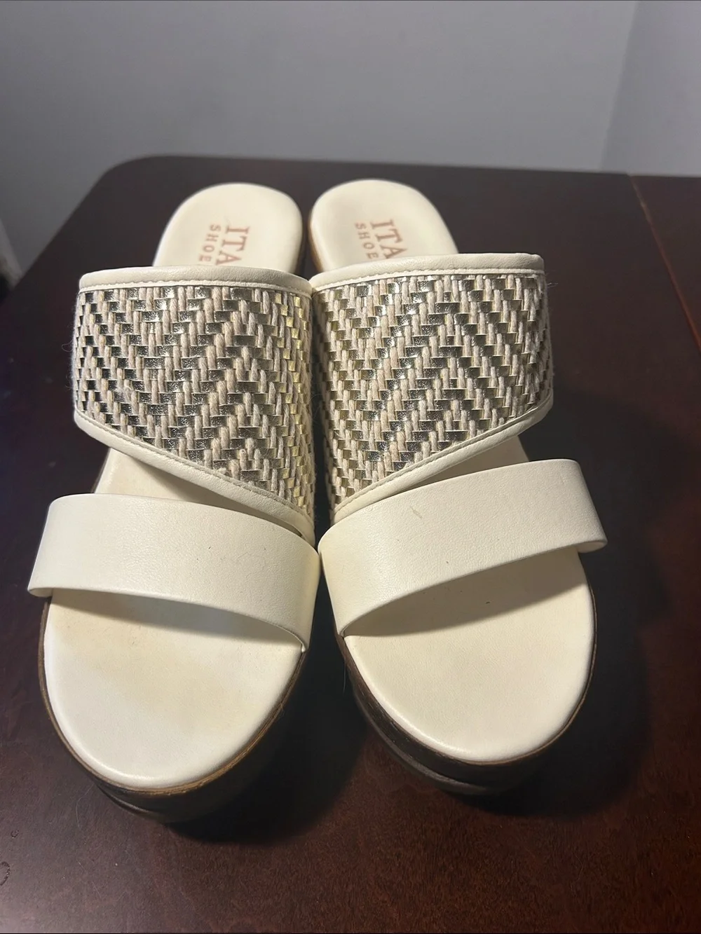 Italian Shoemakers Cream Woven Strap Slide Sandals